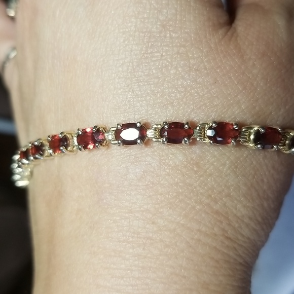 REAL GARNET BRACELET set in Gold over Sterling Silver.  (Does not Tarnish) - Picture 4 of 4